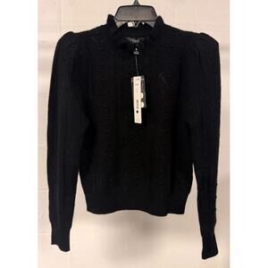 AQUA Black Puff Sleeve Mock Neck Cable Knit Sweater Size M Women's New